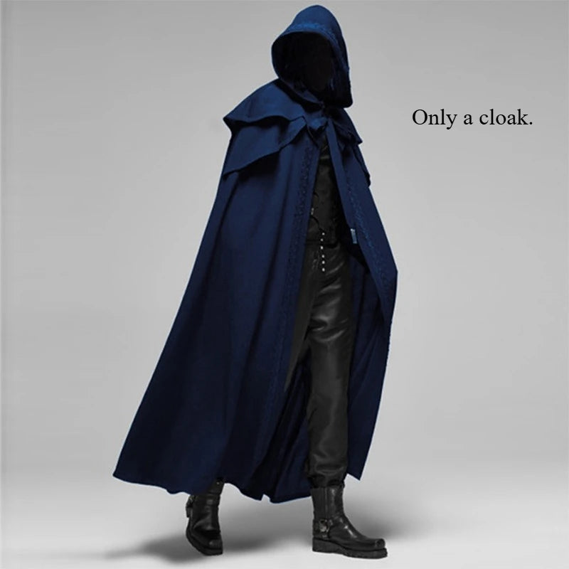 Halloween Costume Adult Man Vintage Hooded Loose Black Cloak Gothic Cosplay Costume Fashion Party Costume Handsome Cool Court