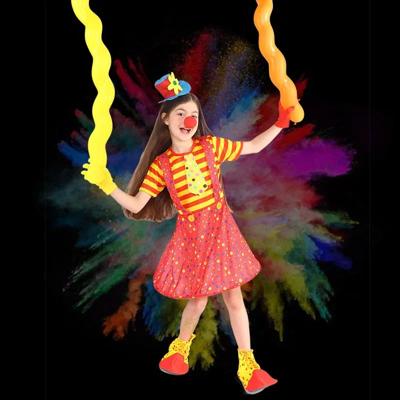 Halloween Men Women Adult Children Striped Clown Costume Red Hat Cosplay