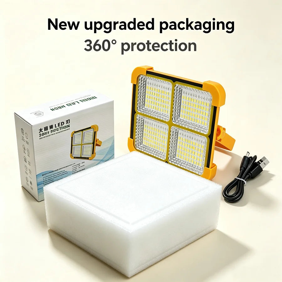 528LED Solar Charging Flood Light IP66 Waterproof Portable Tent Camping Light Power Bank 10000mAh For Outdoor Emergency Lighting
