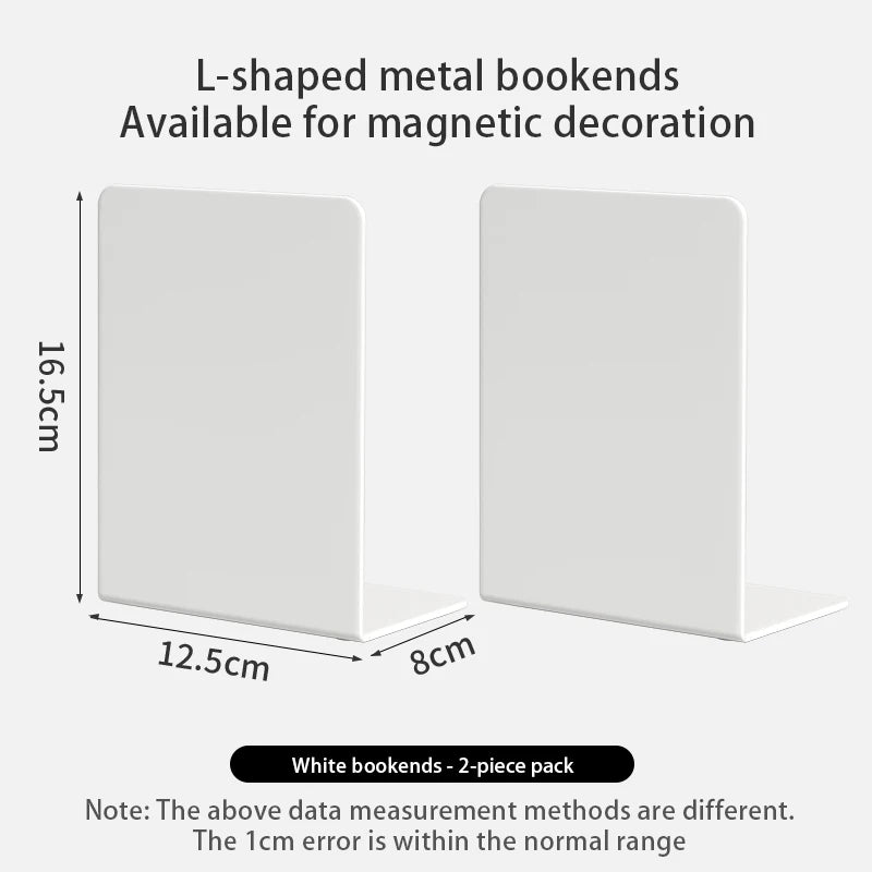 Bookends 6 Pair, White Metal Book Ends, Bookends for Shelves, Book Stopper for Heavy Books, Book Dividers for Home Office