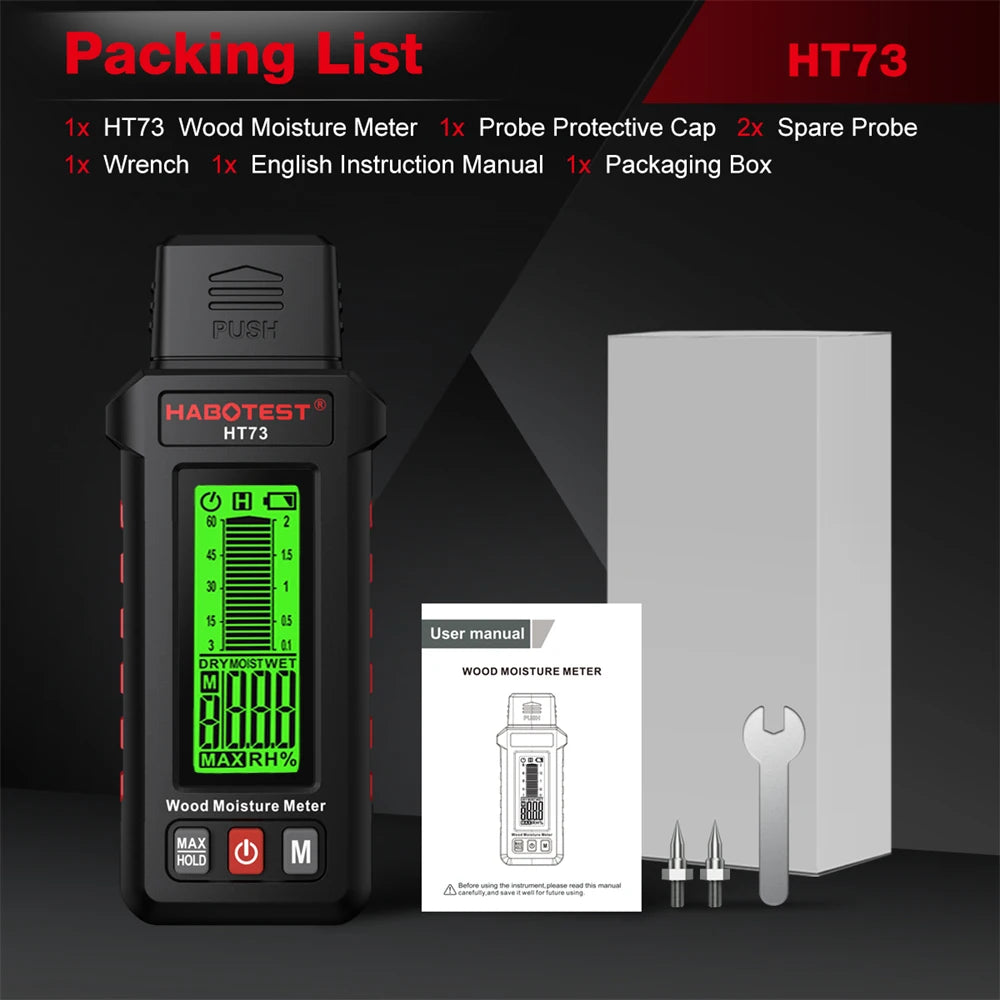 Digital Wood Moisture Meter Humidity Tester for Firewood Lumber Flooring Brick Cement Mortar Gypsum Board Building Materials