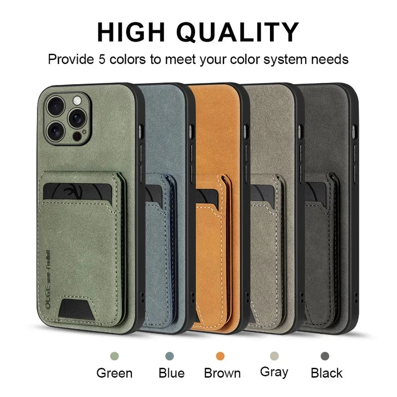 Luxury leather card holder phone case For iPhone 17 16E 16 17 15 14 13 11 Pro max wallet card bag leather shockproof back cover