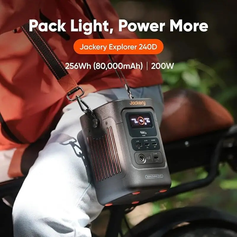 Jackery Explorer 240D Power Bank with Adjustable Shoulder Strap, 254Wh LiFePO4 Portable Power Station, 1-Hour Fast Charging