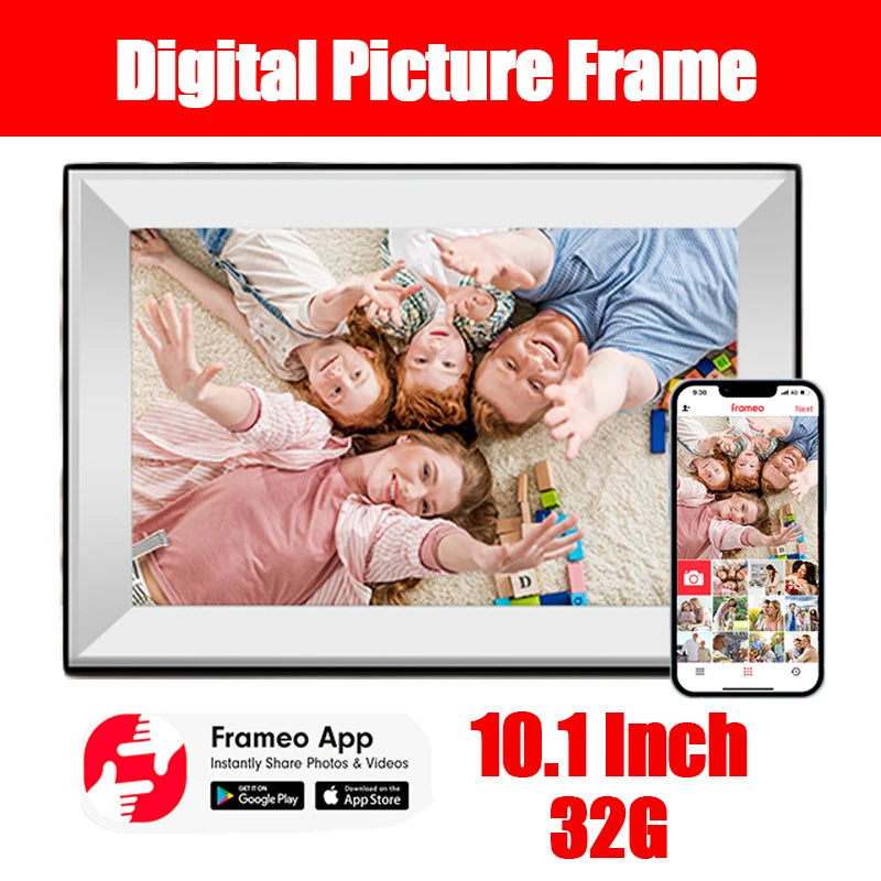 Frameo 10.1 Inch WiFi Digital Picture Frame 1280x800 HD IPS Touch Screen Digital Photo Frame Electronic 32GB Memory Auto-Rotate