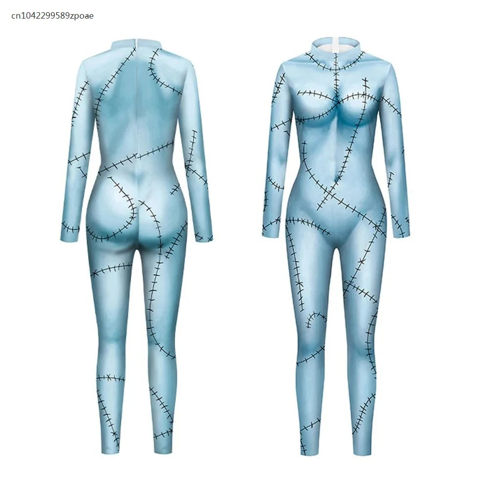Halloween Adult Carnival Costume For Women Printed Slim Jumpsuit Catsuit Long Sleeve Masquerade Zenti Party Bodysuit Rompers