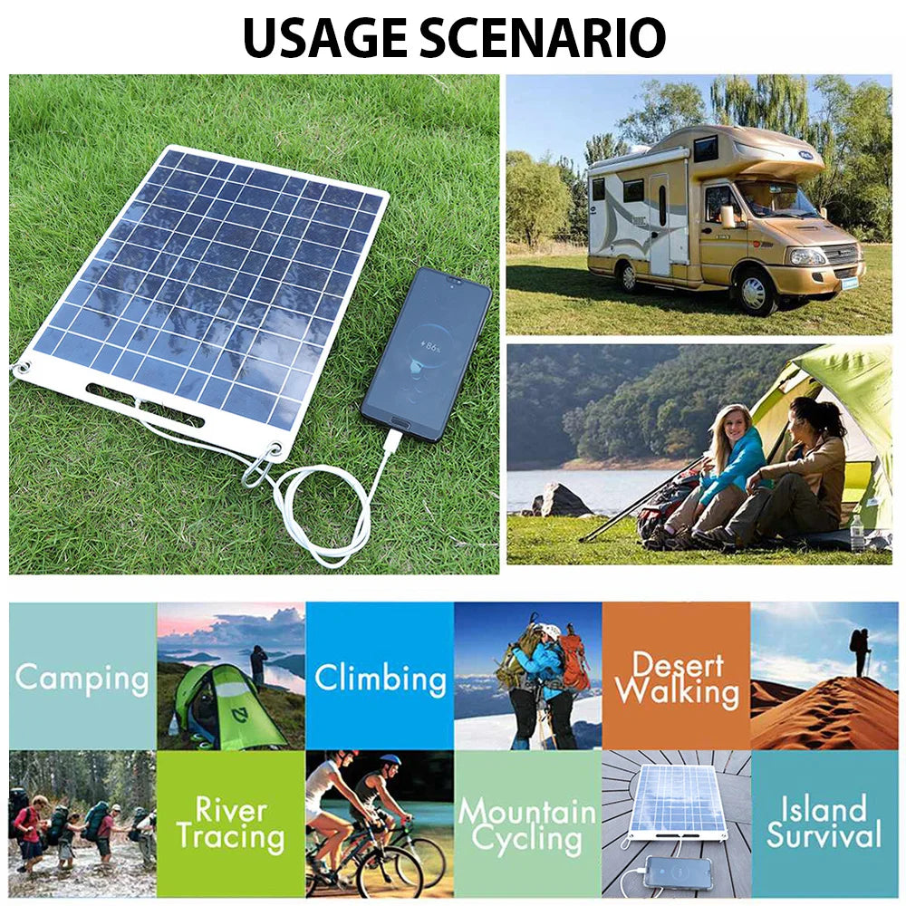 High-Efficiency 100W Solar Charger: Dual Smart USB Ports, IPX4 Waterproof, Compact Foldable Design for Phones, Lights & GPS