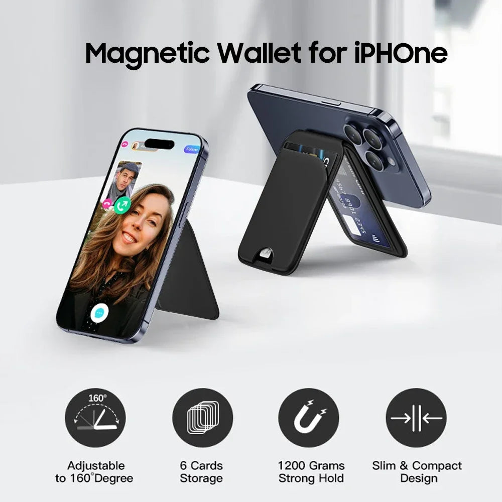 MagSafe Magnetic Leather Wallet Card Holder Adjustable 160° Phone Stand Anti-Demagnet Multi Card Pocket For iPhone 12-17 Series