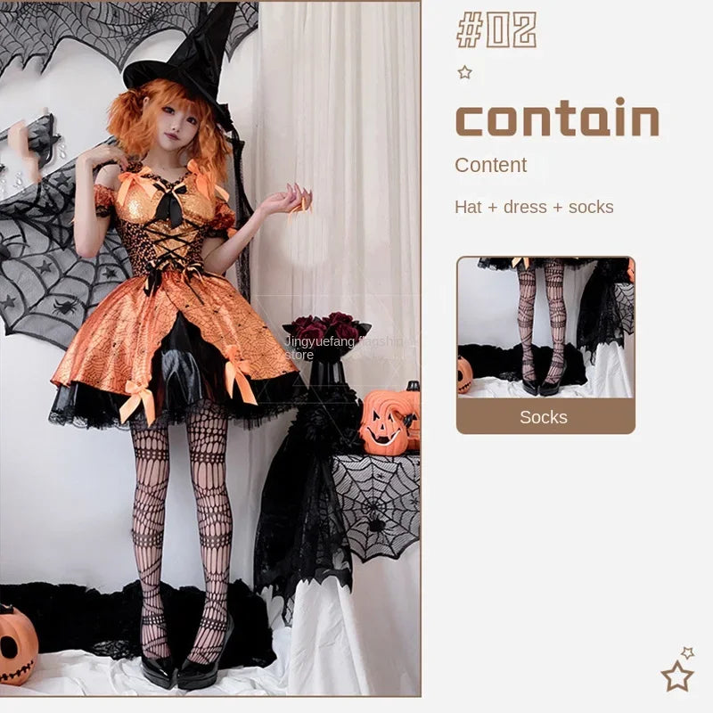 Halloween Costume for Women Sexy and Cute Pumpkin Witch Cosplay Anime Dress Disfraz