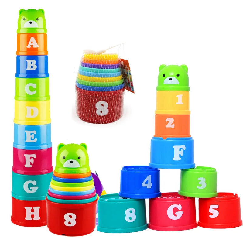 9PCS/Set Funny Stacking Cups Toys Baby Rainbow Cups Stacking Tower Kids Early Educational Toy Boys and Girls Learning Toys Gifts