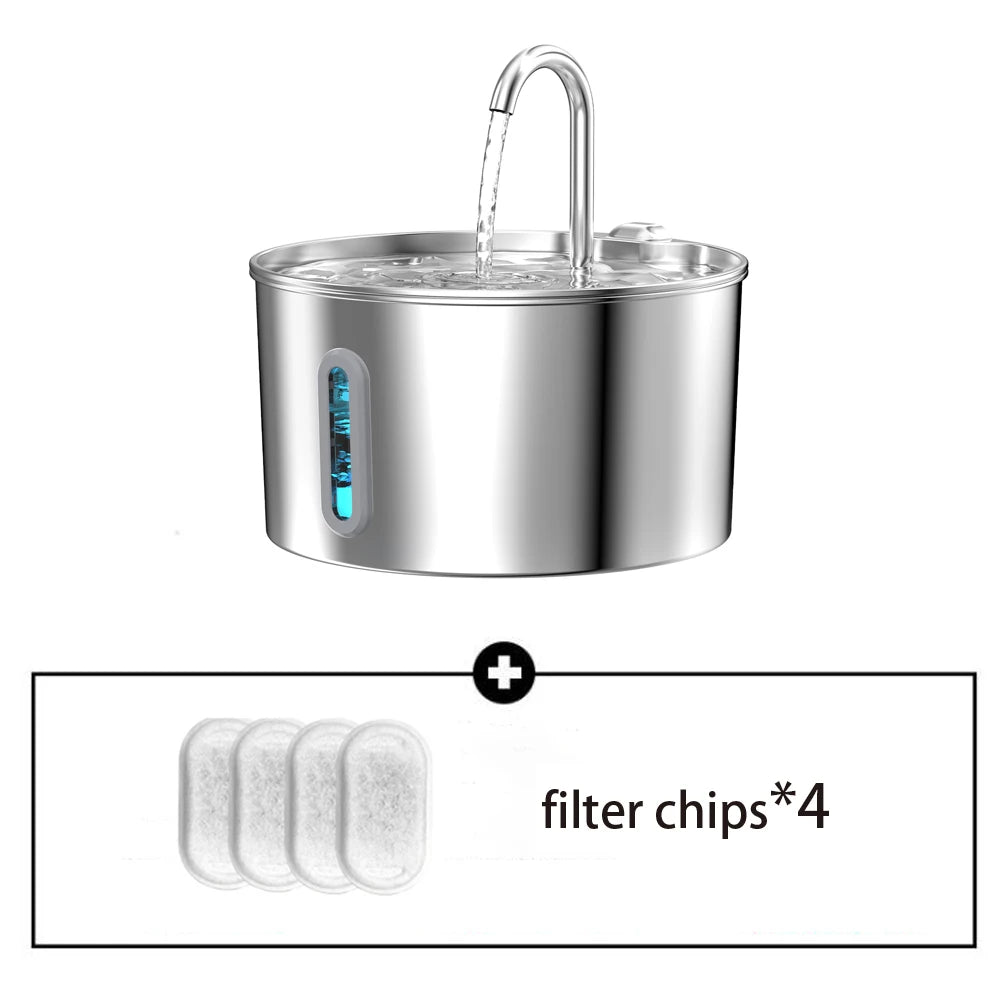 ZYFeeder 2.2L Automatic Water Fountain Stainless Steel Pet Water Feeder Cat/Dog Drink Bowl Water Dispenser Silent With Window