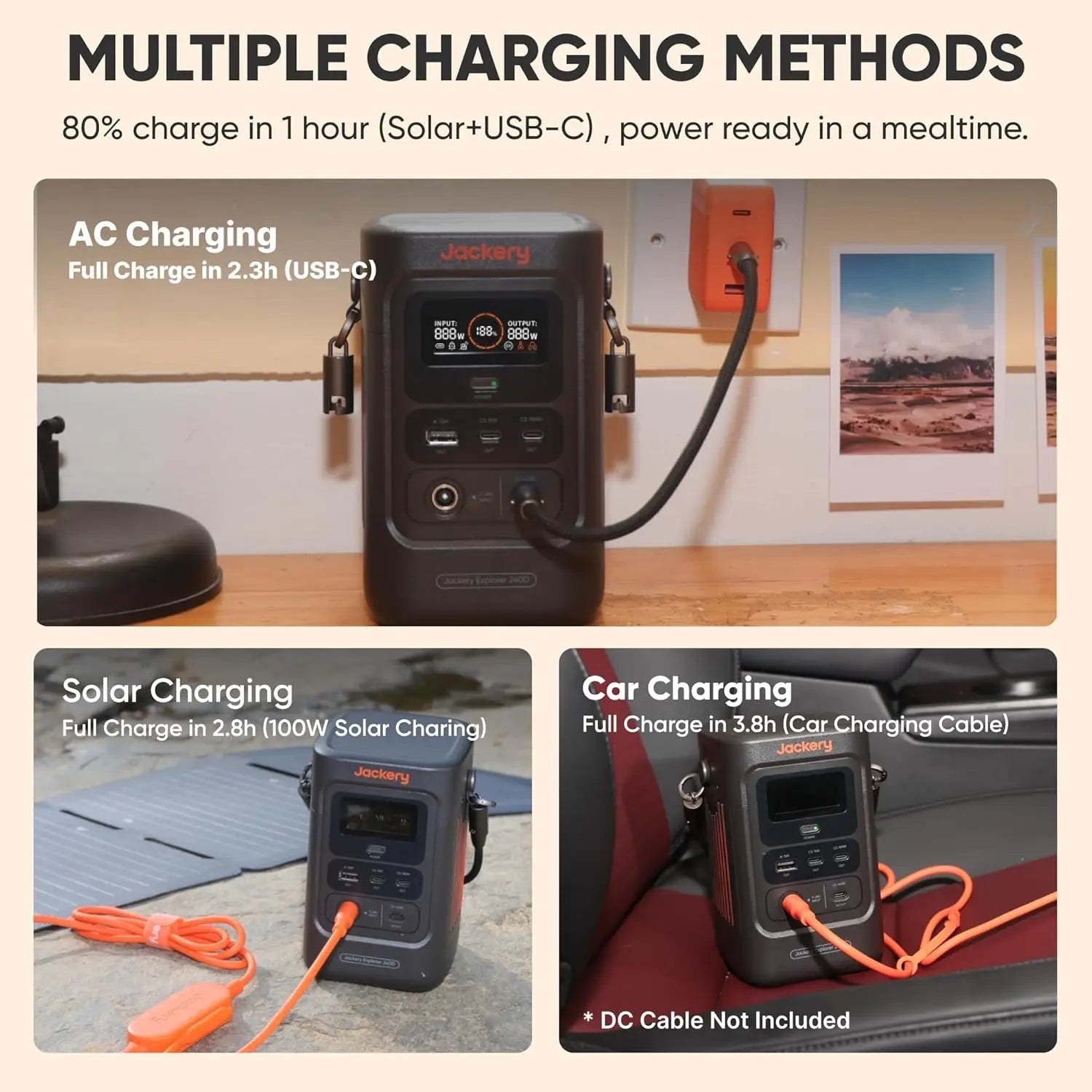 Jackery Explorer 240D Power Bank with Adjustable Shoulder Strap, 254Wh LiFePO4 Portable Power Station, 1-Hour Fast Charging