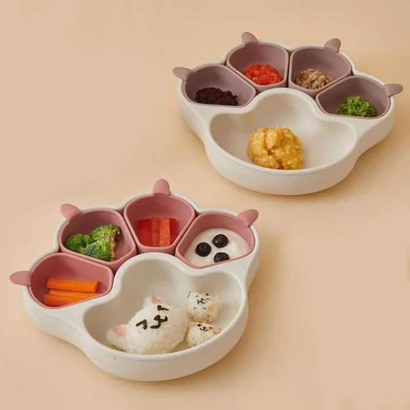 Soft Silicone Baby Feeding Set with Suction Bowl Plate Spoon Fork Toddler Training Tableware BPA Free Dishwasher Safe Easy Clean