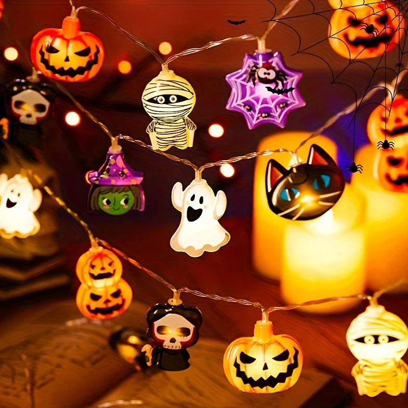 5-in-1 Halloween Horror String Lights — Pumpkin, Ghost, Mummy, Witch & Spider