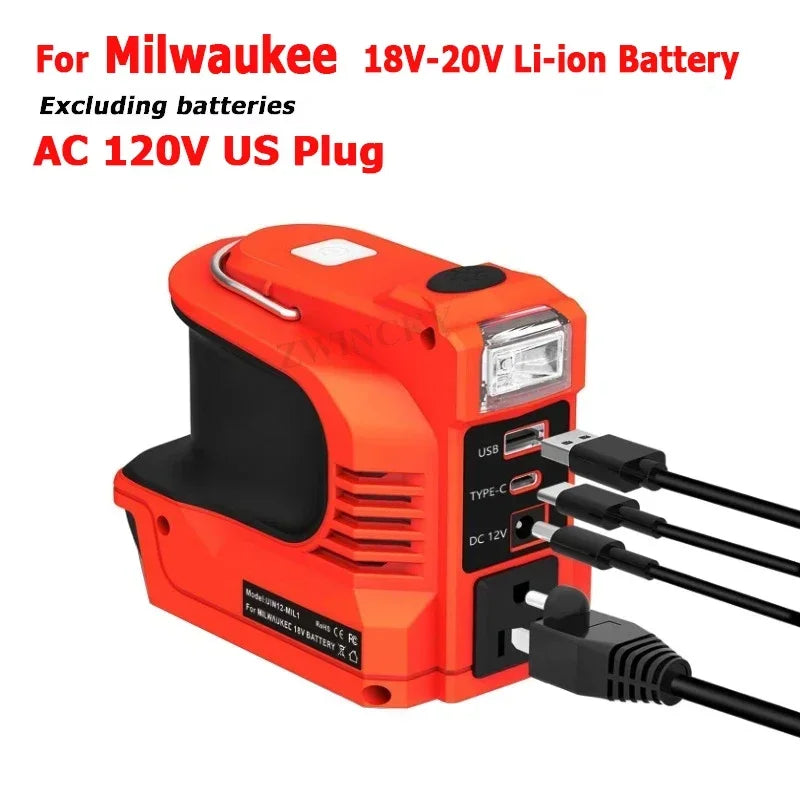 Outdoor Power Bank AC 120-220V 200W Battery Inverter Adapter For Makita/Bosch/Dewalt/Milwaukee 18V Li-ion Batteries
