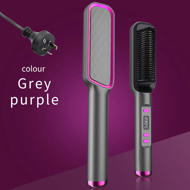 Hair Straightener Ceramic Hot Comb 2 in 1 Electric Straighten Hair Brush Negative Ion Fast Heating Styling Tool ﻿