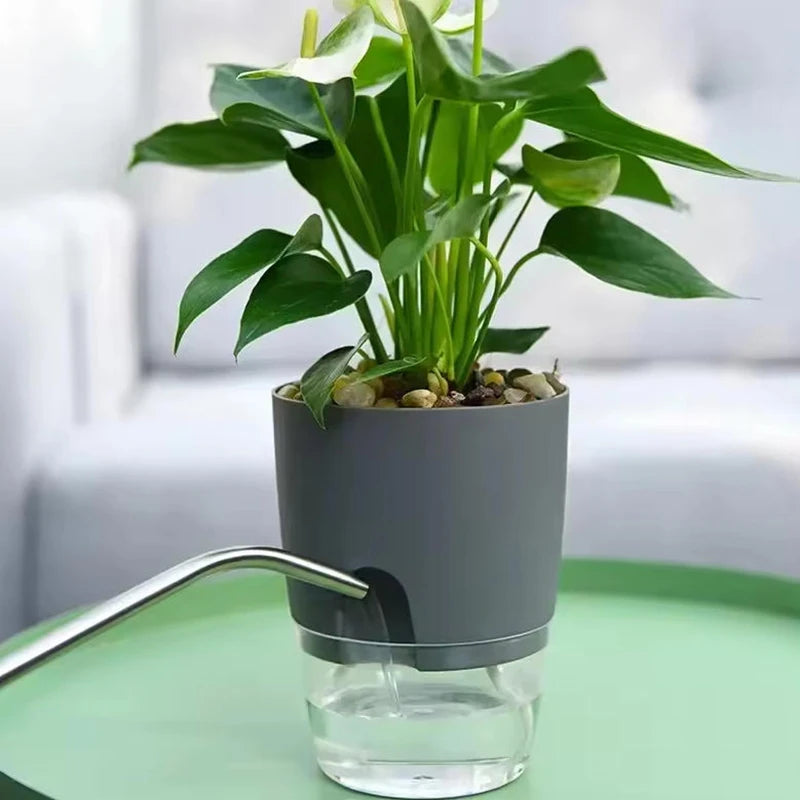 Self Watering Pots for Plants, Flower Plant Pots with Drainage Holes, Double-Layer Plastic Flower Pot Small Plant Pot Wicking