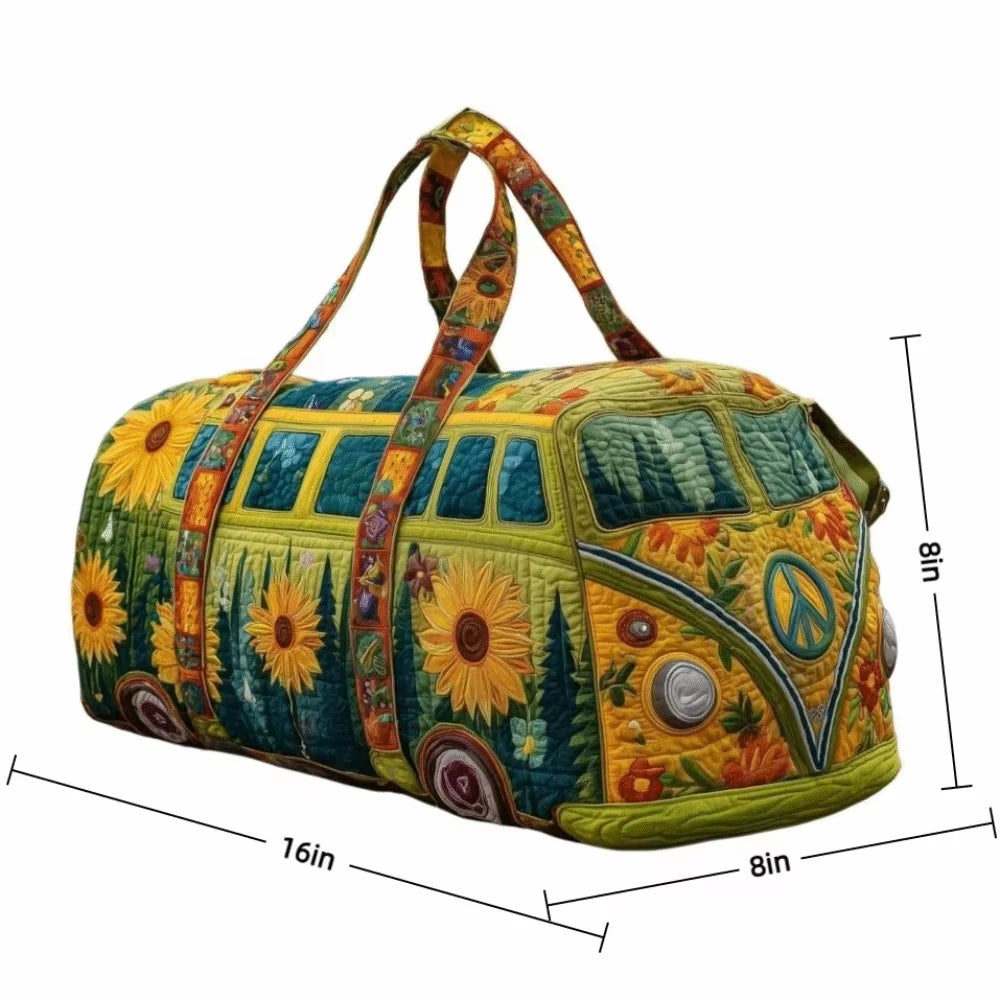 Fashion 3D Quilted Duffle Bag Bus Design Large Capacity Travel Handbag Retro Boho Sturdy Gym Tote Bag Daily Outings