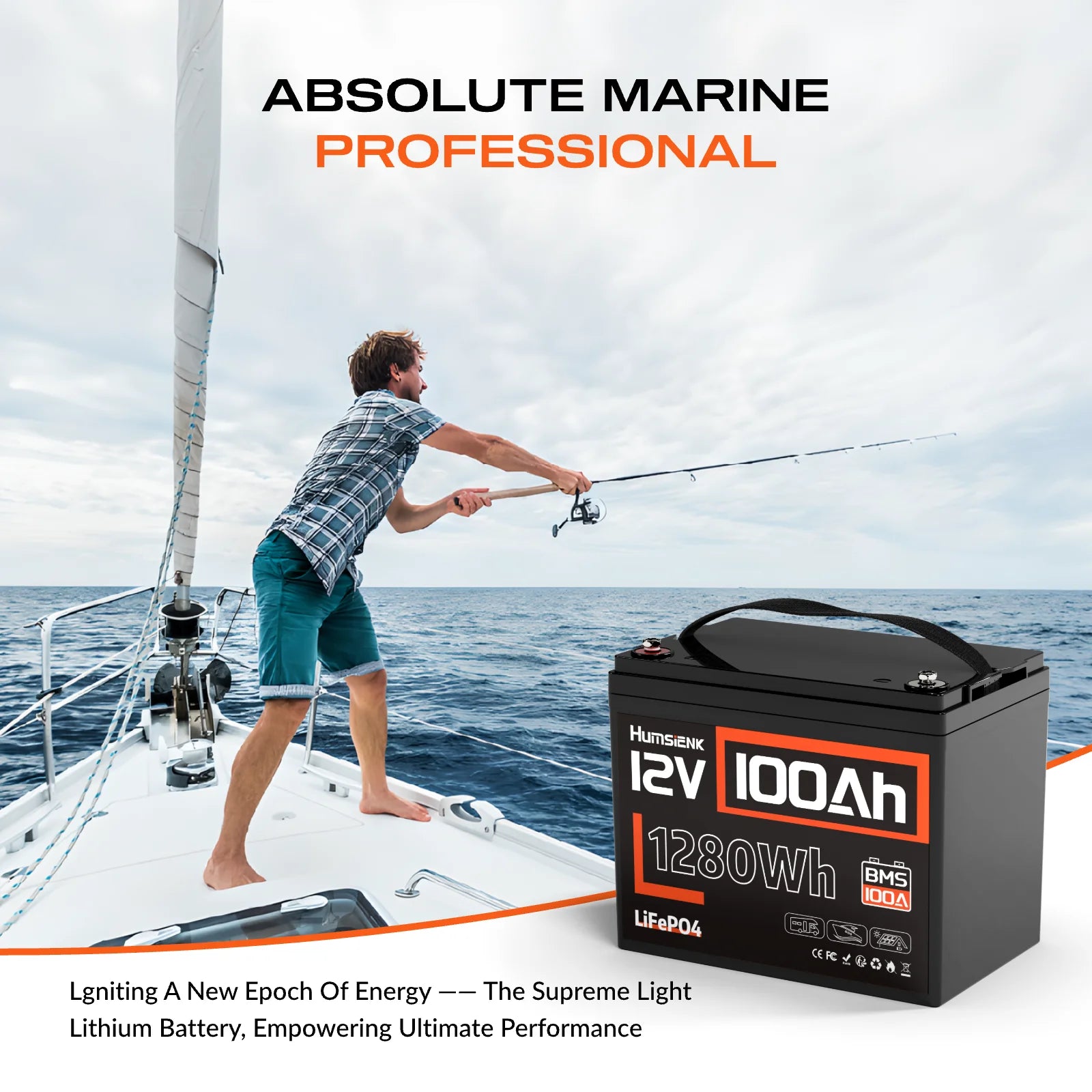 Humsienk LiFePO4 Lithium Battery 12V 100AH BMS 100A 1280Wh For RV/Vans/Trolling Motor/Off-grid/Camping/2-Year Warranty/UL 1973