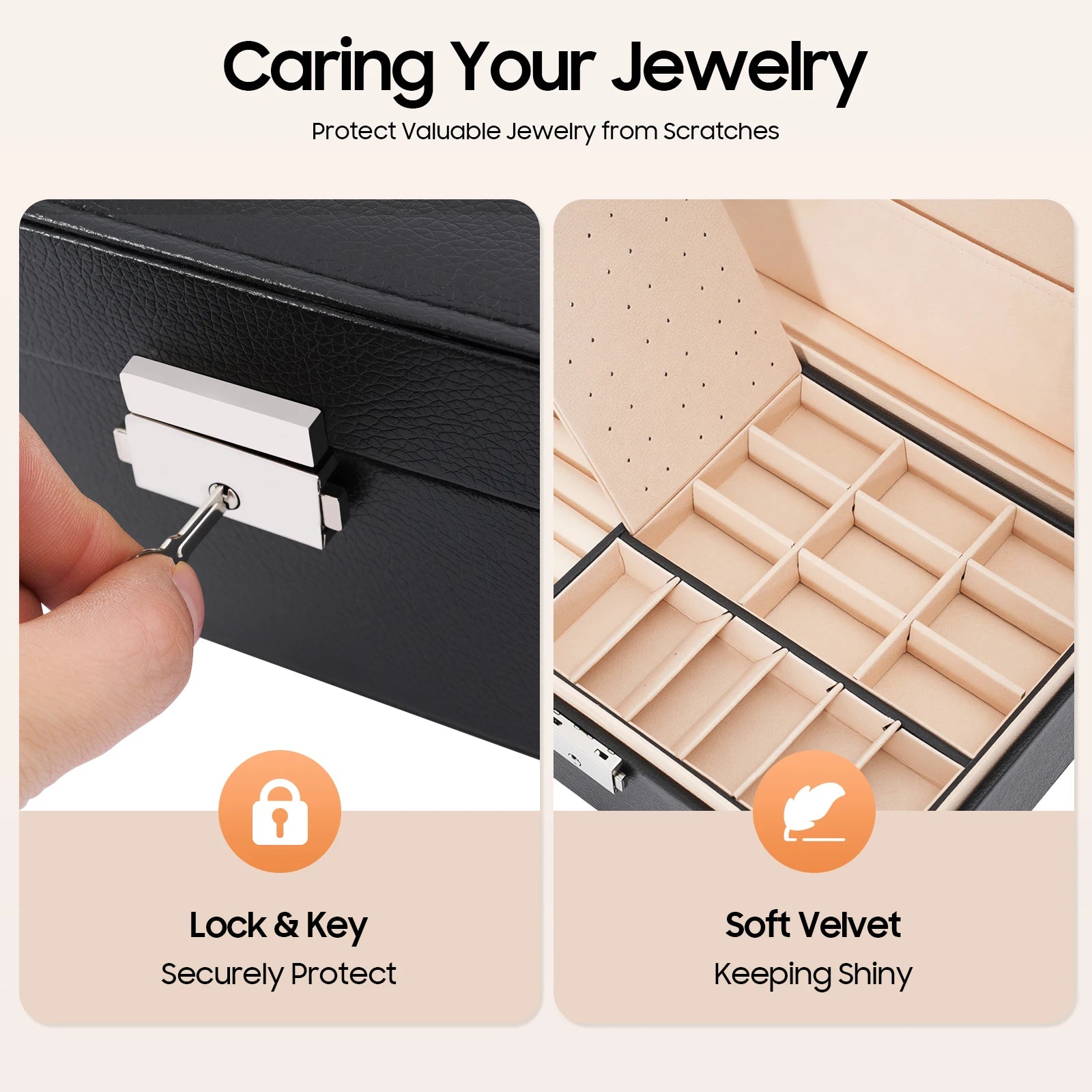 Jewelry Box Portable Desktop Jewelry Storage Case 2‑tier Jewelry Organizer Box with Lock Jewelry Holder for Rings Earrings Necklaces Bracelets Travel