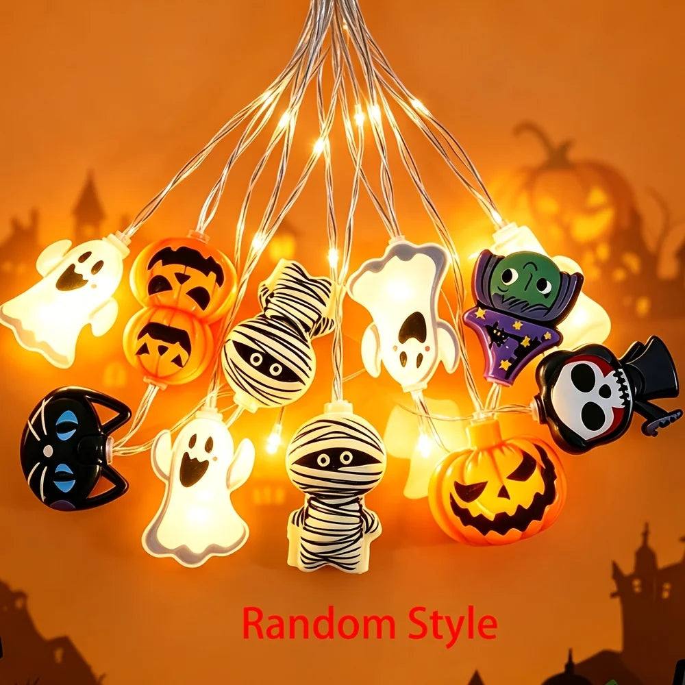 Halloween LED String Lights Mummy Skull Witch Pumpkin Spider Bat Cartoon Fairy Lights Holiday Party Decor Lamp