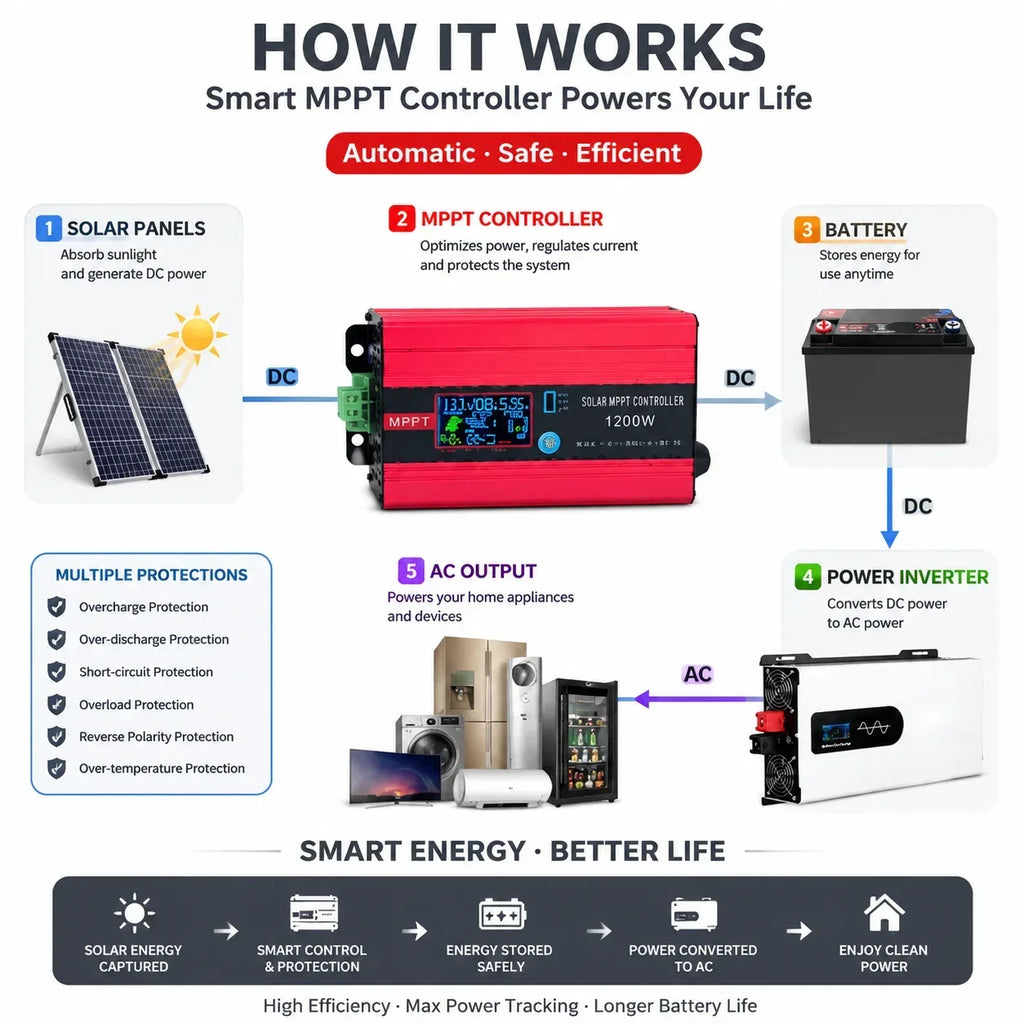 MPPT Solar Boost Controller, 1200W, Universal Input 12-60V, Output 48V-72V for EV Charging