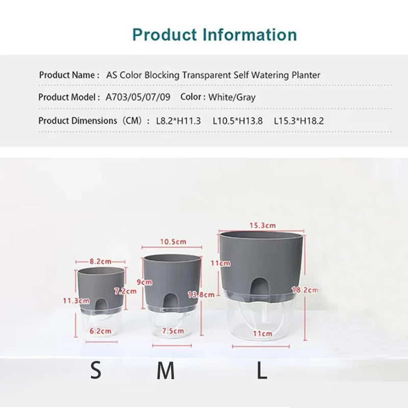 Self Watering Pots for Plants, Flower Plant Pots with Drainage Holes, Double-Layer Plastic Flower Pot Small Plant Pot Wicking