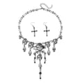 Halloween Jewelry Gothic Punk Retro Alloy Pirate Skull Tassel Necklace Earrings Set For Women Holiday Party Neck Decoration