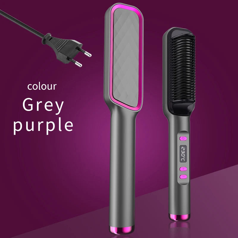 Hair Straightener Ceramic Hot Comb 2 in 1 Electric Straighten Hair Brush Negative Ion Fast Heating Styling Tool ﻿