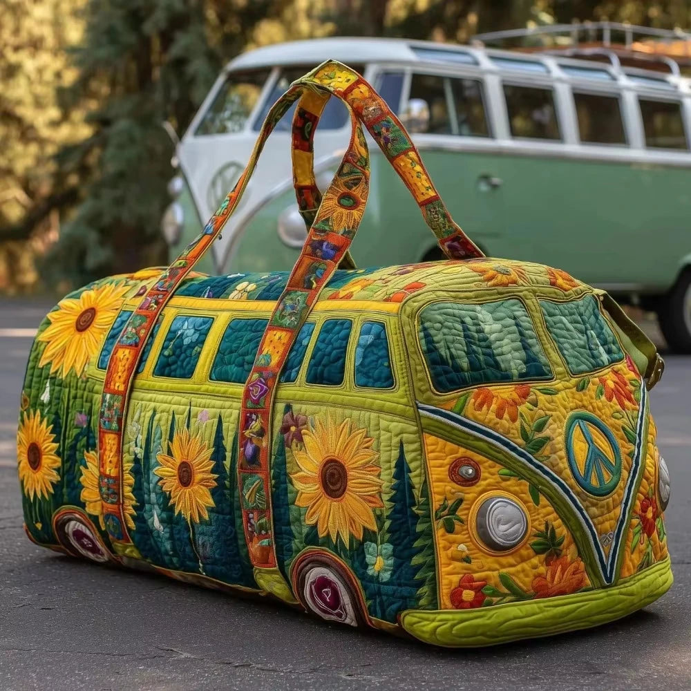 Fashion 3D Quilted Duffle Bag Bus Design Large Capacity Travel Handbag Retro Boho Sturdy Gym Tote Bag Daily Outings