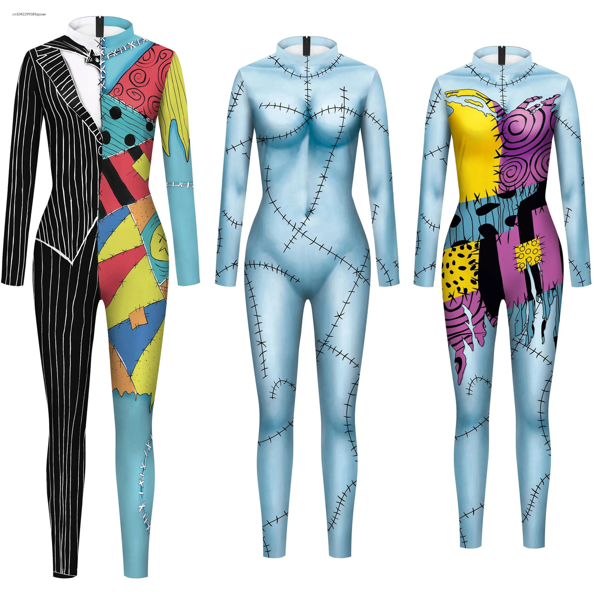 Halloween Adult Carnival Costume For Women Printed Slim Jumpsuit Catsuit Long Sleeve Masquerade Zenti Party Bodysuit Rompers