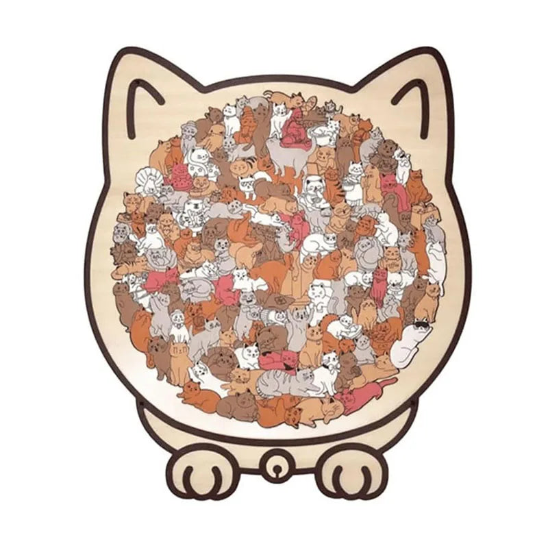 Colorful Wooden Cat Puzzle, Unique Animal Shape Jigsaw Puzzle For Home Decor, Fun Educational Toys For Kids & Adults