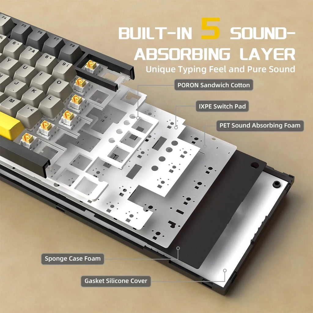 AJAZZ AK820/AK820 Pro Mechanical Gaming Keyboard Tri-Mode Bluetooth 5.1 Wireless Wired Knob Hot Swap Gasket Custom Keyboard