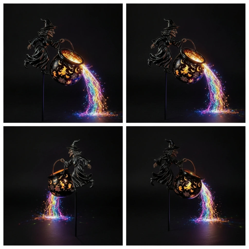 Halloween Witch Cauldron-Style Pot Garden Light Outdoor Halloween Witch Decor with Stake Garden Light with Stake Illuminated