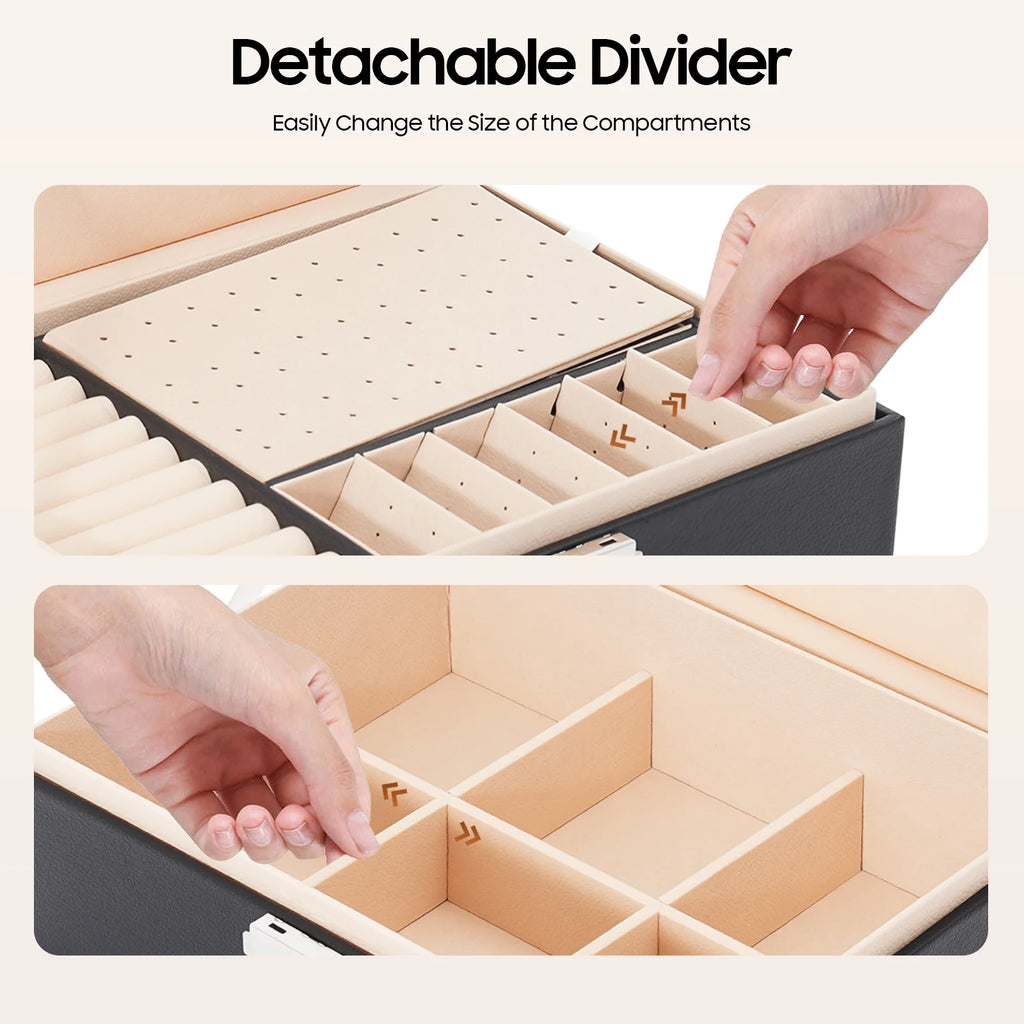 Jewelry Box Portable Desktop Jewelry Storage Case 2‑tier Jewelry Organizer Box with Lock Jewelry Holder for Rings Earrings Necklaces Bracelets Travel