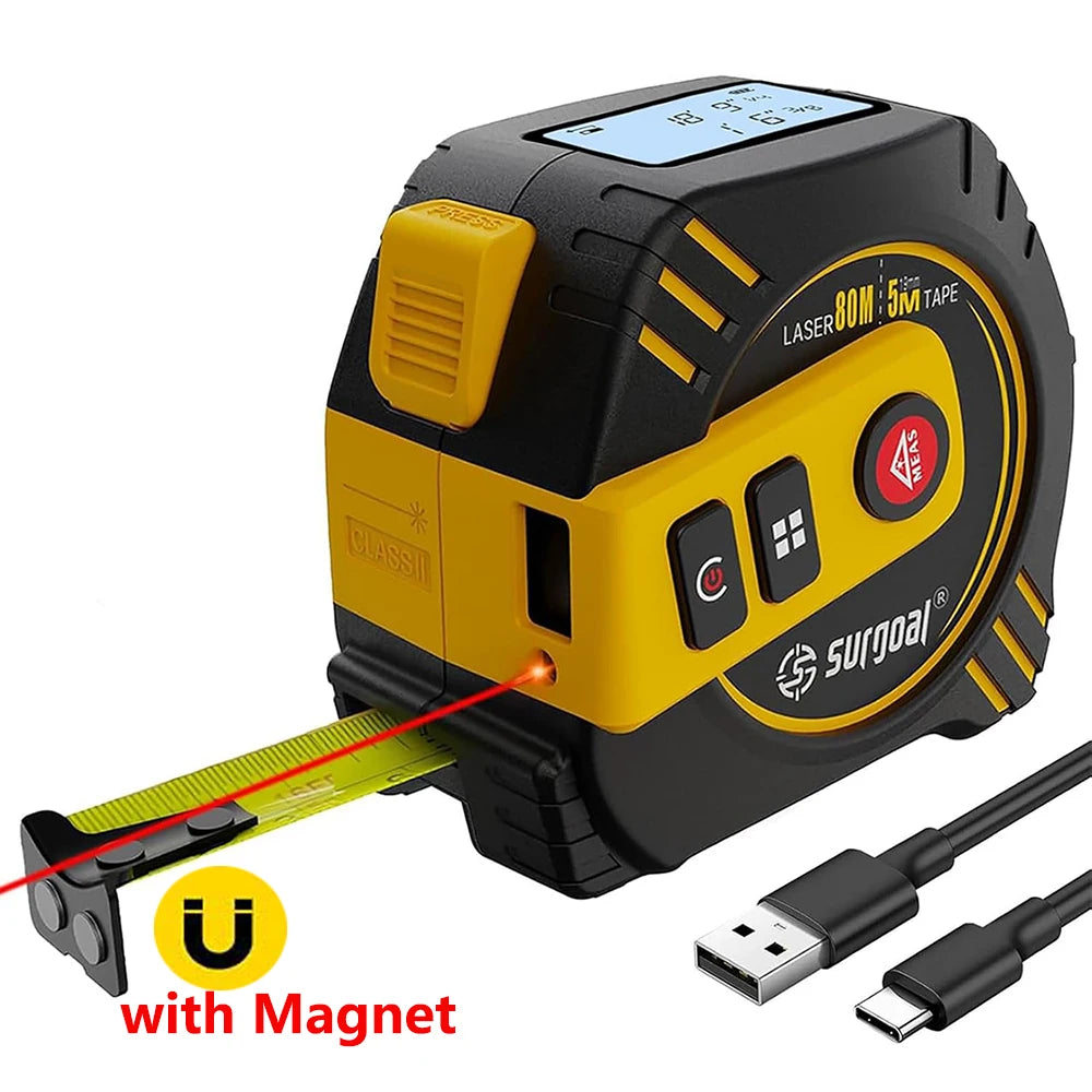Laser 80m Tape 5m With Magnets LCD Display Rechargeable Backlight Laser Rangefinder Tape Distance Measure