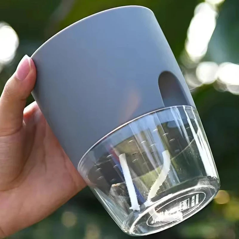Self Watering Pots for Plants, Flower Plant Pots with Drainage Holes, Double-Layer Plastic Flower Pot Small Plant Pot Wicking