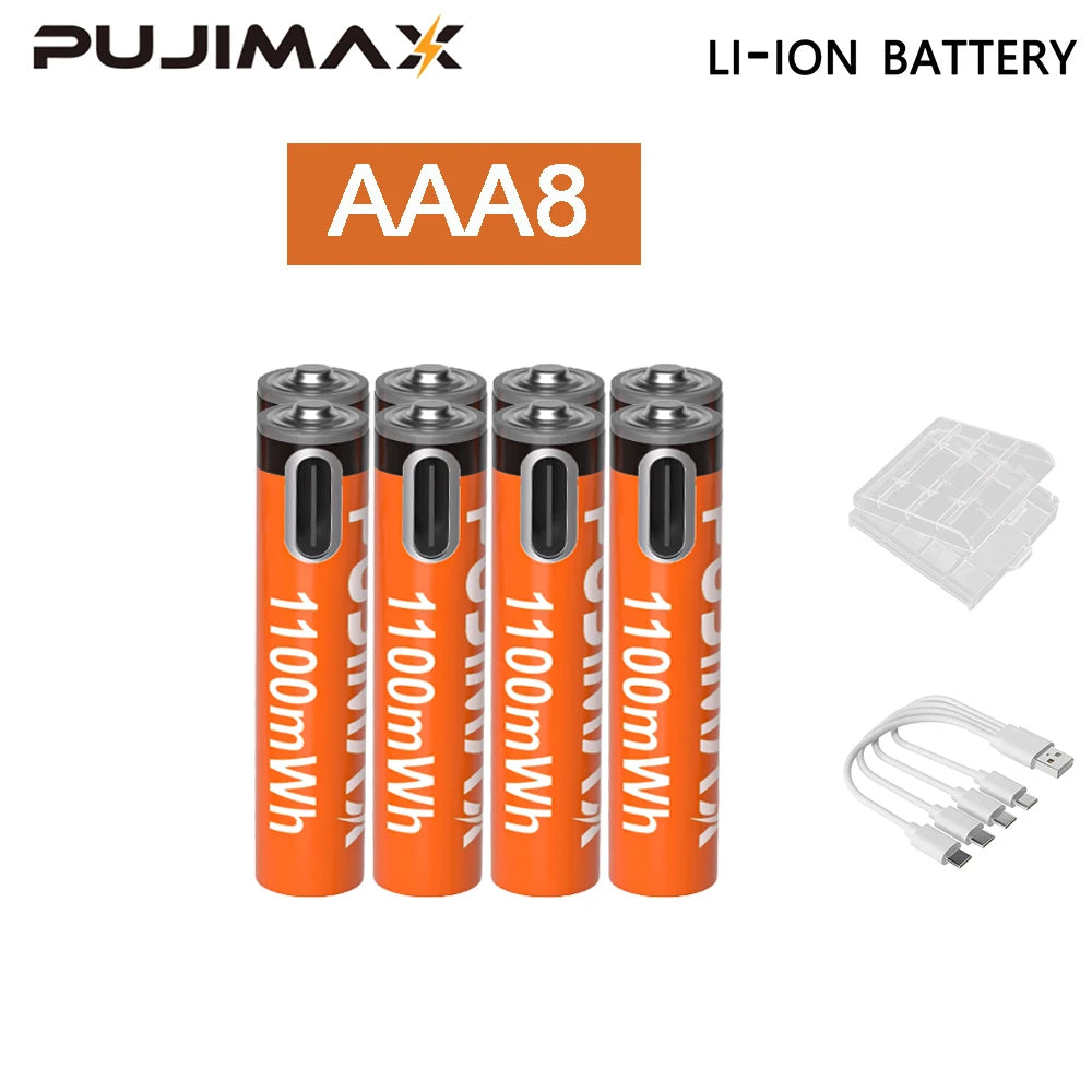 PUJIMAX 1.5V AA&AAA Rechargeable Lithium Battery 3400mWh/1100mWh, Type-C Port Charging Be Reused 1500 Times For Alarm Clocks