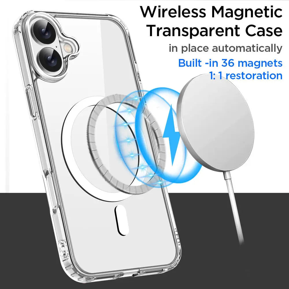 Original Magnetic Transparent Phone Case For iPhone 17 18 16 15 14 13 12 11 Pro Max Plus 16e E For Magsafe Silicone Cover Funda