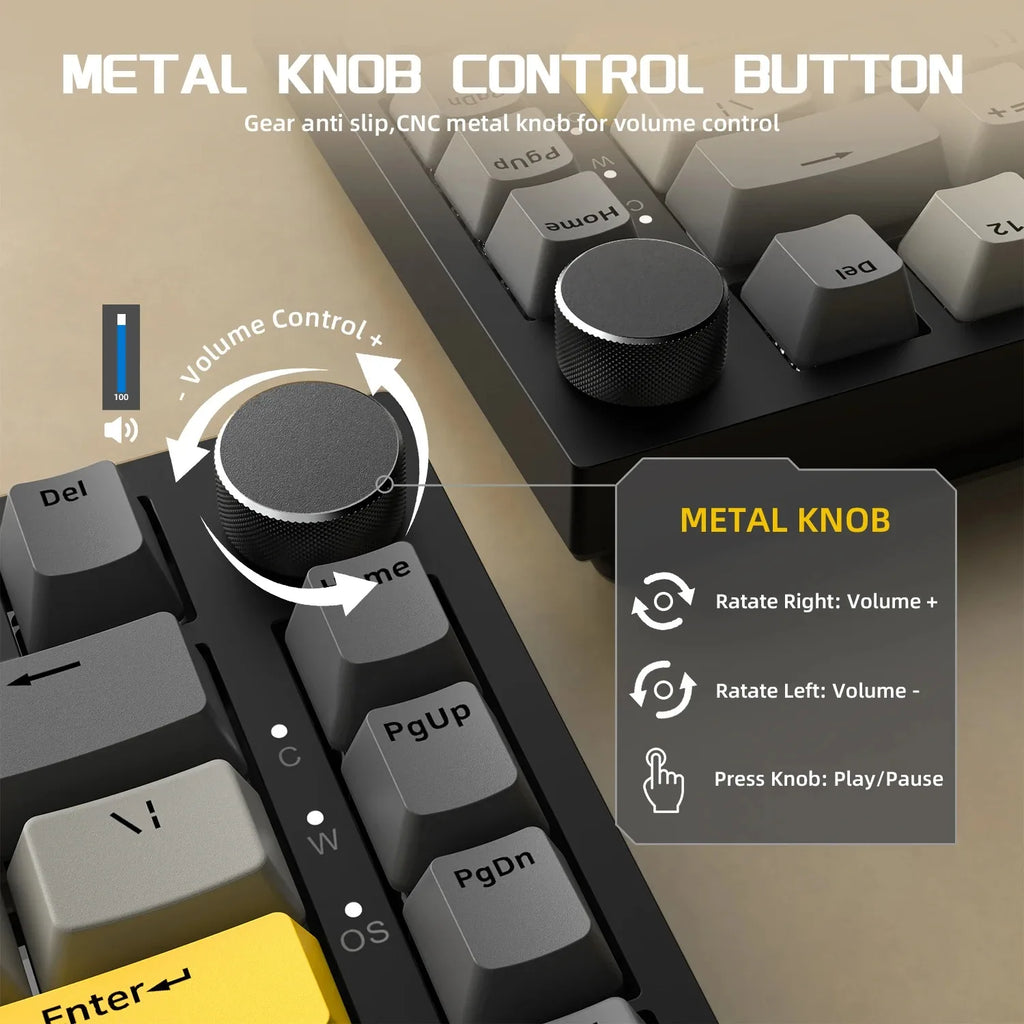 AJAZZ AK820/AK820 Pro Mechanical Gaming Keyboard Tri-Mode Bluetooth 5.1 Wireless Wired Knob Hot Swap Gasket Custom Keyboard