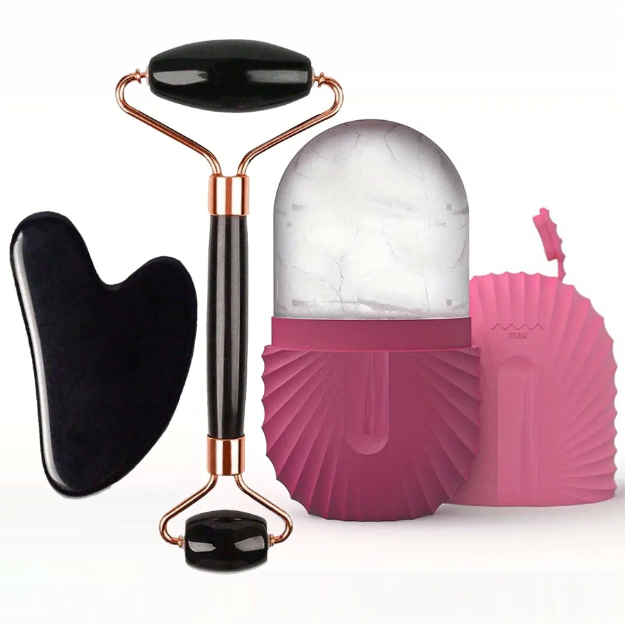 1/2/3 piezas Rodillo de hielo facial Cuidado de la piel Rodillo de hielo facial Rodillo facial GuaSha Juego de herramientas faciales Rodillo de masaje facial Lifting Contorno