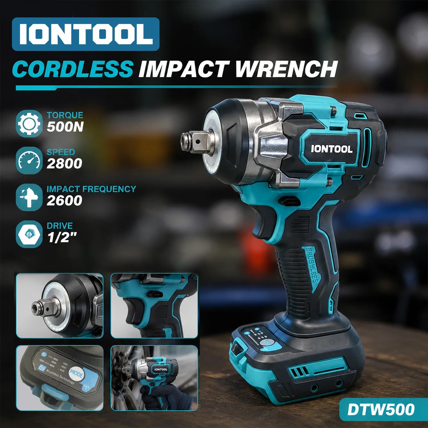 Pistola de Impacto Inalámbrica AmazingX 18V - Torque 500N.m, Motor Brushless