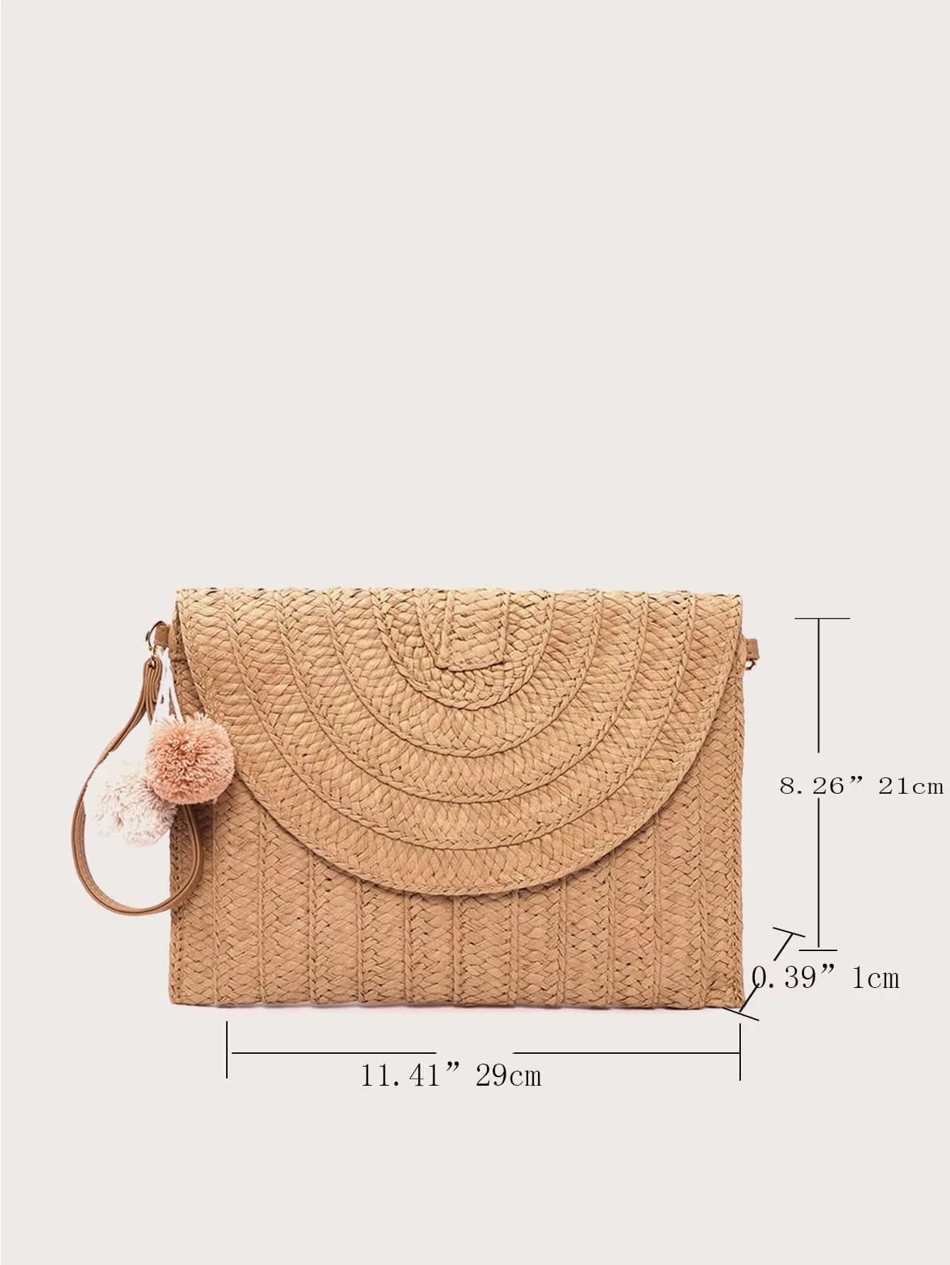 Handmade Straw Beach Shoulder Crossbody Bag Girls Envelope Woven Summer Small Hair Ball Cluth