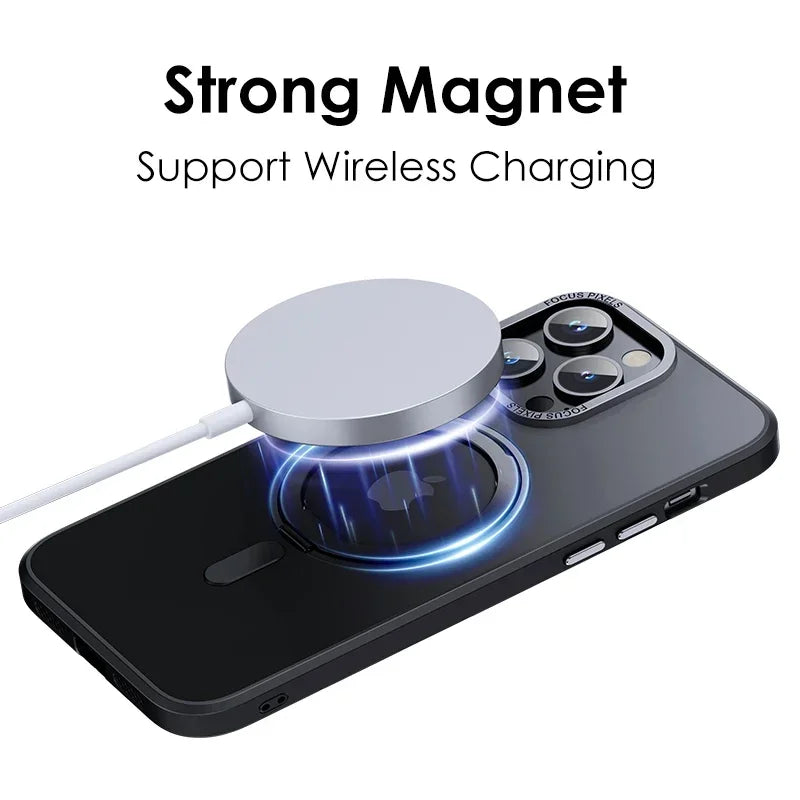 Magnetic 360°Rotation Stand Phone Case For iphone 12 13 14 15 16 17 Pro Max Plus With Ring Holder Frosted Transparent Case Funda