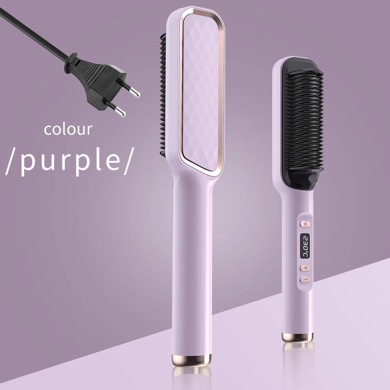 Hair Straightener Ceramic Hot Comb 2 in 1 Electric Straighten Hair Brush Negative Ion Fast Heating Styling Tool ﻿