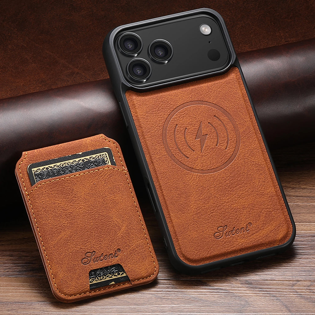 SUTENI Wireless Charging Phone Case Magnet Card Holder Stand Faux Leather For iPhone 18 Pro Max Air 16 Plus 15 14 13 12