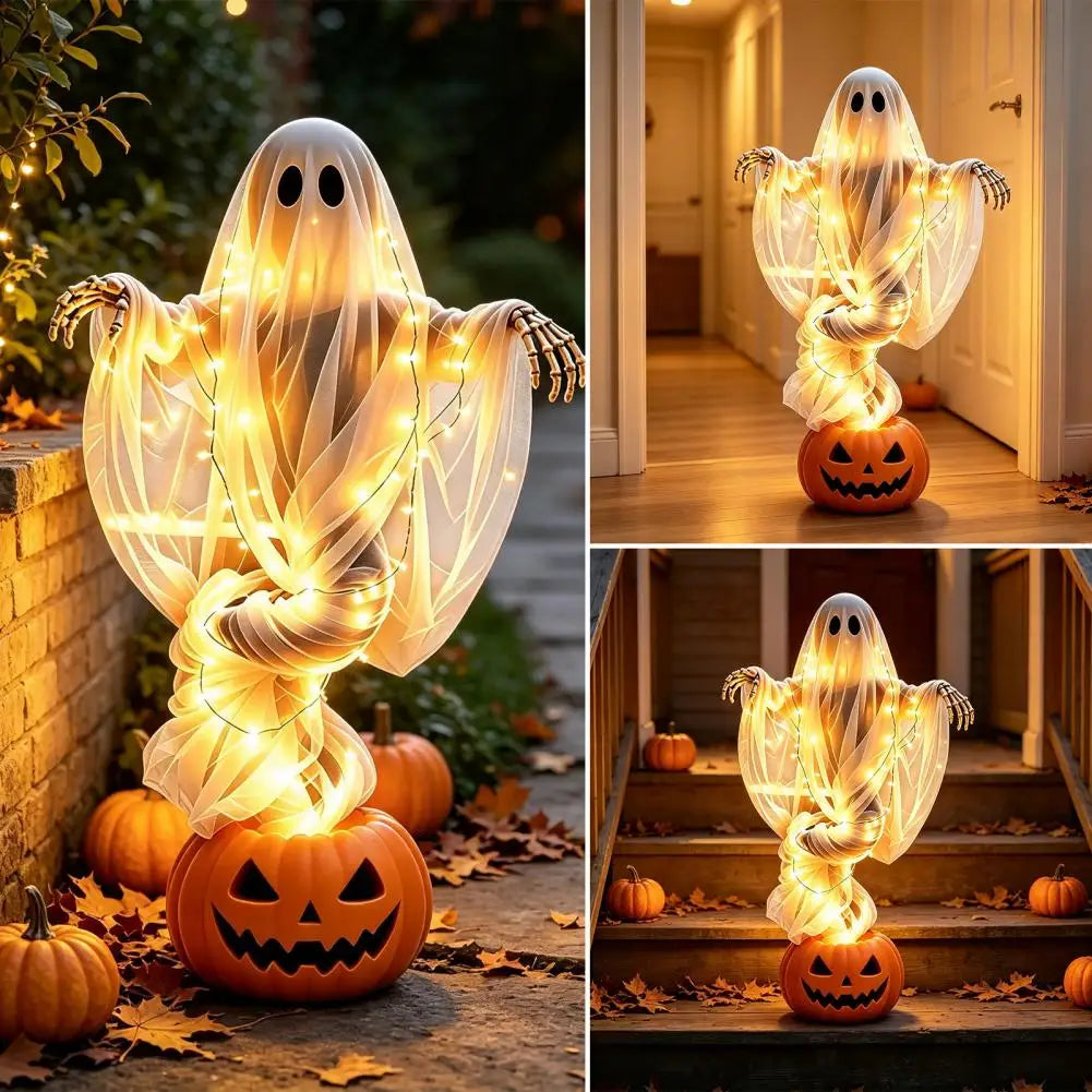 Halloween Outdoor Decorations Ghost Pumpkin Yard Lights Swirling Ghost Pumpkin Yard Lamp Halloween Outdoor Garden for Porch