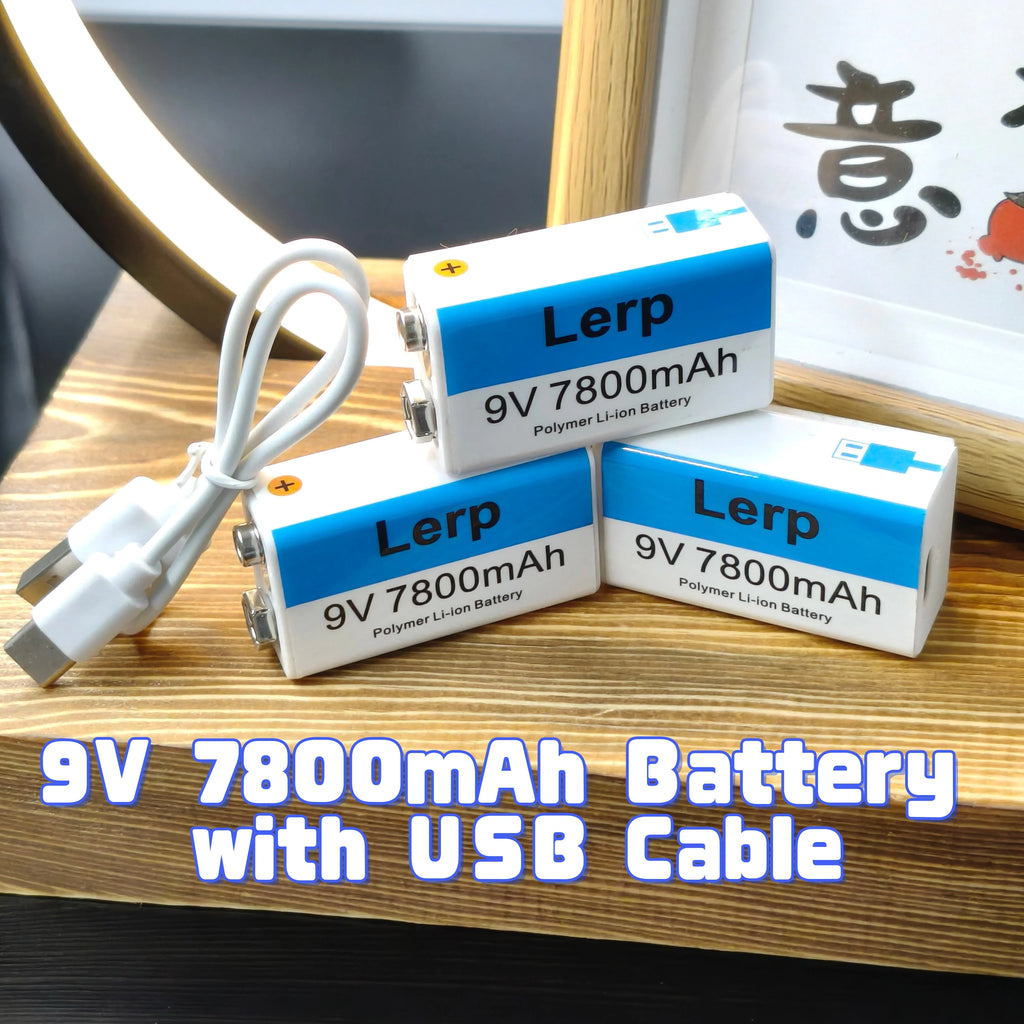 9V Rechargeable Battery 7800mAh with USB Charging Cable