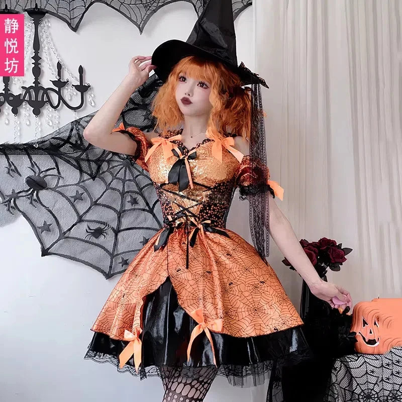 Halloween Costume for Women Sexy and Cute Pumpkin Witch Cosplay Anime Dress Disfraz
