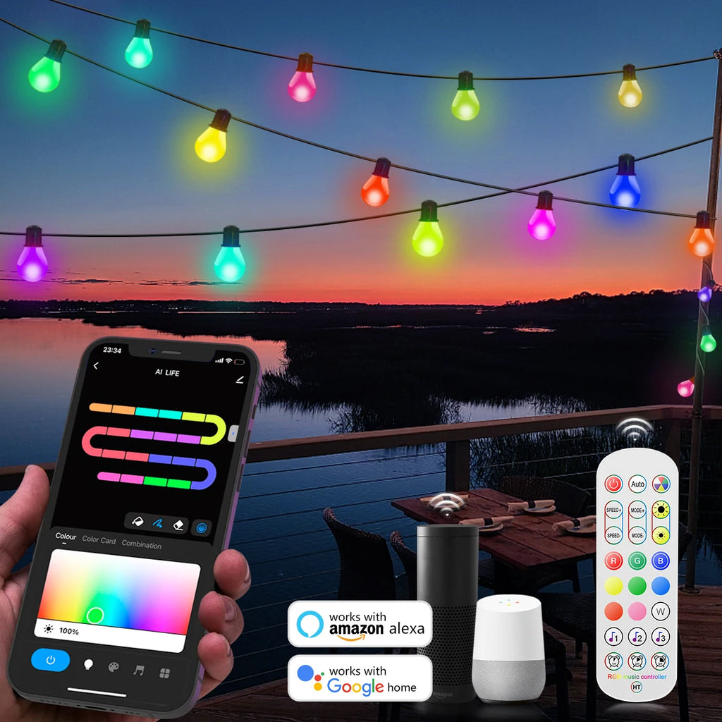 Smart WIFI G40 LED Bulb String Light USB 15M 25 Blubs Fairy Lights Christmas Bedroom Outdoor Garden Decor Festoon Garland