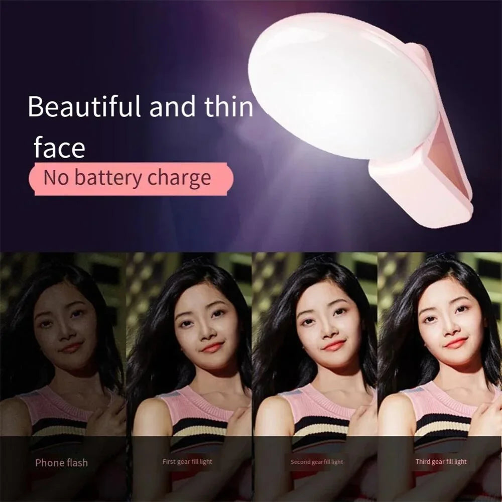 Portable Mini Selfie Ring Light LED Lamp USB Charging Photography Clip Ring Light Universal Mobile Phone Live Video Beauty Lamp